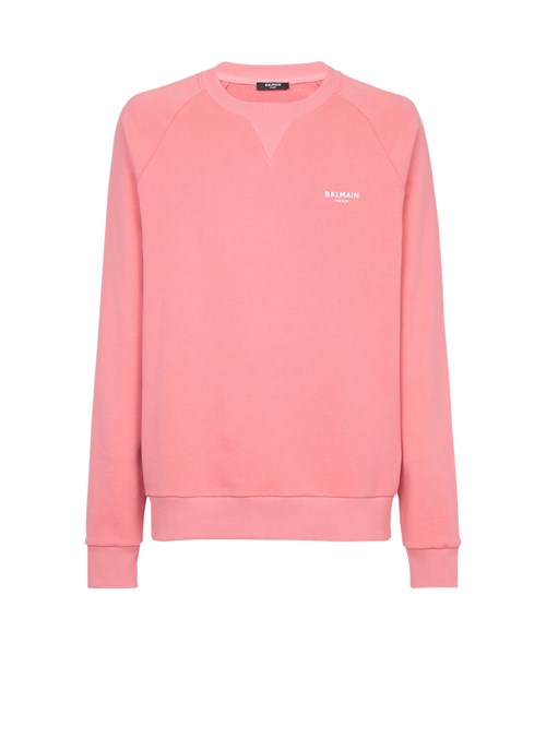 Balmain Eco-designed Algodon Sweatshirt With Small Flocked Balmain Paris Logo Rosas | BITE-58923