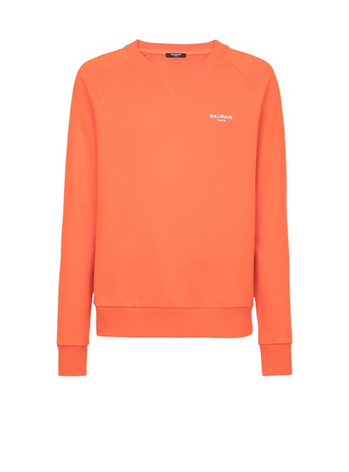 Balmain Eco-designed Algodon Sweatshirt With Small Flocked Balmain Paris Logo Naranjas | KIQD-49580