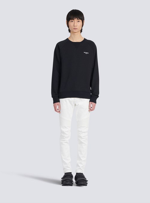 Balmain Eco-designed Algodon Sweatshirt With Small Flocked Balmain Paris Logo Negros | NWOE-64195