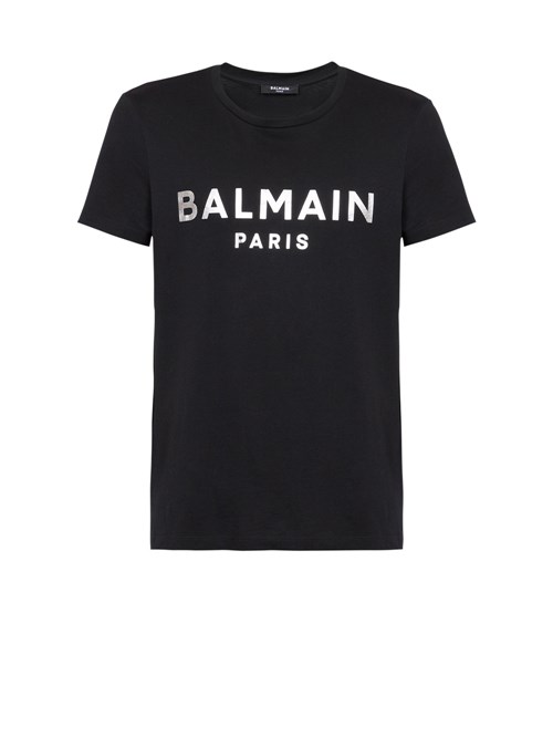 Balmain Eco-designed Algodon T-shirt With Balmain Paris Logo Print Plateados | YCUE-83209